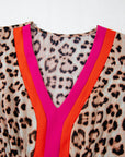 Cheetah Colorblock V-Neck Balloon Sleeve Babydoll Blouse