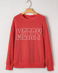 Christmas Merry Corded Knit Long Sleeve Top