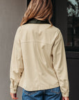 Textured Zip-Up Collared Faux Leather Jacket