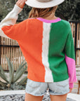 Colorblock Textured Knit Drop Shoulder Sweater