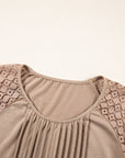 Lace Patchwork Raglan Sleeve Pleated Top