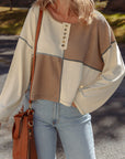 Colorblock Waffle Knit Long Sleeve Top