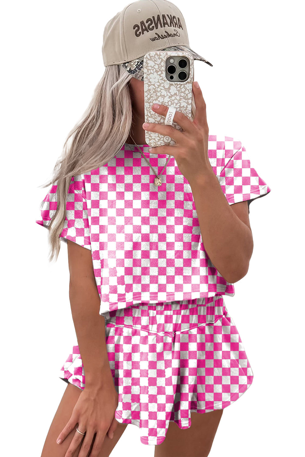 Checkerboard T Shirt and High Waist Skorts Set