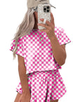 Checkerboard T Shirt and High Waist Skorts Set