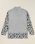 Leopard Mock Neck Side Slit Sweater