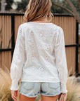 Allison Eyelet Embroidered Smocked Cuff Sheer Blouse