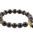 Black Onyx Gold Tone Beaded Stretch Bracelet