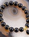 Black Onyx Gold Tone Beaded Stretch Bracelet