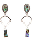 Blue Abalone Drop Chain Sterling Silver Earrings