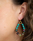 Jeweled Blue Magnesite and Mulicolor Tiger's Eye Golden Drop Earrings