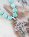 Blue Magnesite and Sterling Silver Cross Pendant Necklace