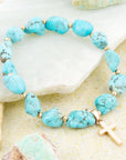 Blue Magnesite on the Cross Golden Charm Bracelet
