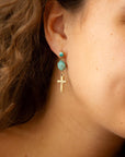 Blue Turquoise On The Cross Golden Post Earrings