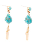 Blue Turquoise On The Cross Golden Post Earrings