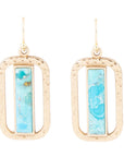 Blue Turquoise and Golden Bronze Open Earrings