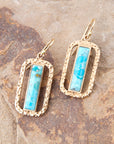 Blue Turquoise and Golden Bronze Open Earrings