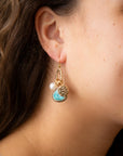 Blue Turquoise and White Pearl Multi Charm Golden Charm Earrings