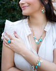 Blue Turquoise and White Pearl Multi Charm Golden Charm Earrings