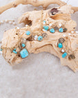 Blue Turquoise and White Pearl Multi Charm Golden Charm Earrings