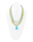 Blue Turquoise and Yellow Citrine Multi-Layer Golden Necklace