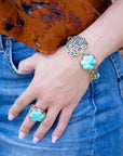 Blue Turquoise Flower Golden Ring