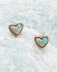 Heart Blue Turquoise Golden Stud Earrings