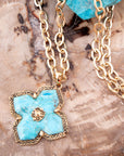 Blue Turquoise Maltese Golden Cross Pendant