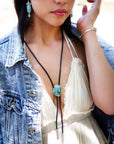 Blue Turquoise Matrix Sterling Silver Bolo Tie Necklace
