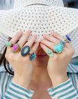 Blue Turquoise Rhombus Statement Ring