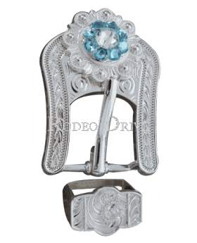 Aqua &amp; Clear Bright Silver European Crystal Buckle Keeper Set