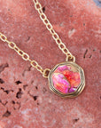 Luca Pink Magenta Spiny Oyster Golden Pendant Necklace