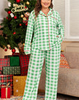 Plus Size Christmas Plaid Contrast Trim Pajama Set