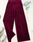 Solid Drawstring Waist Wide Leg Pants