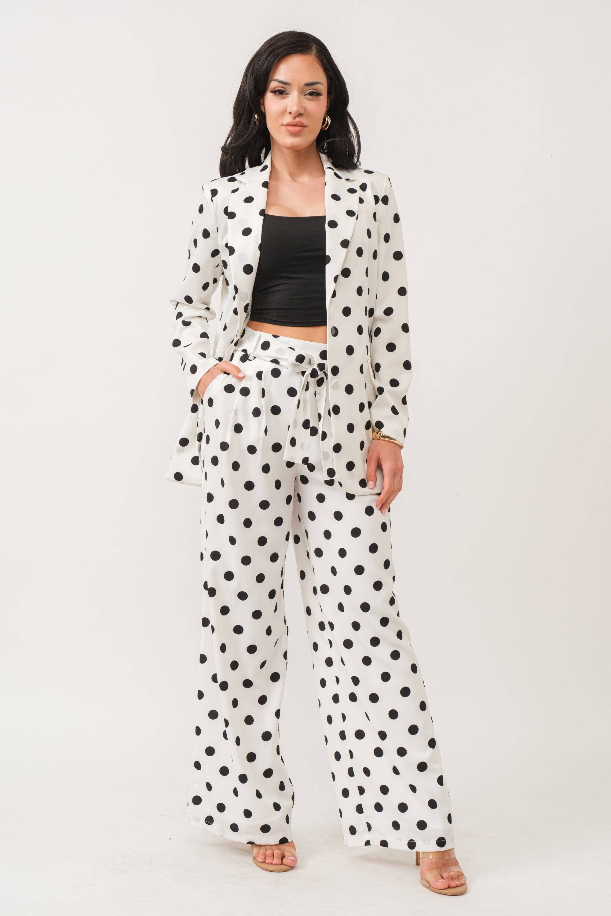 Long sleeve polka dot blazer and pants set