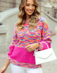 Rainbow Confetti Patchwork Drop Shoulder Sweater