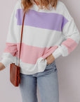 Beige Colorblock Patchwork Drop Shoulder Crewneck Sweatshirt