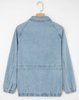 Denim Collared Zip-Up Elastic Edge Pocketed Jacket