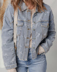 Denim Bow Light Wash Raw Hem Jacket