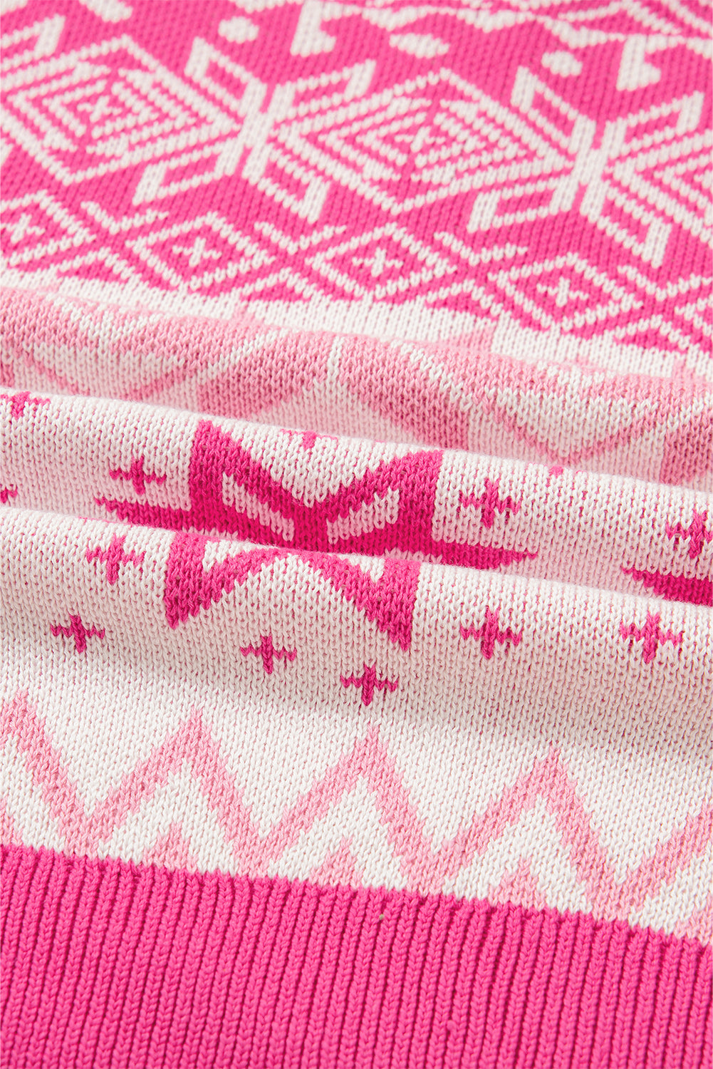 Geometric Christmas Snowflake Quarter Zip Collar Sweater