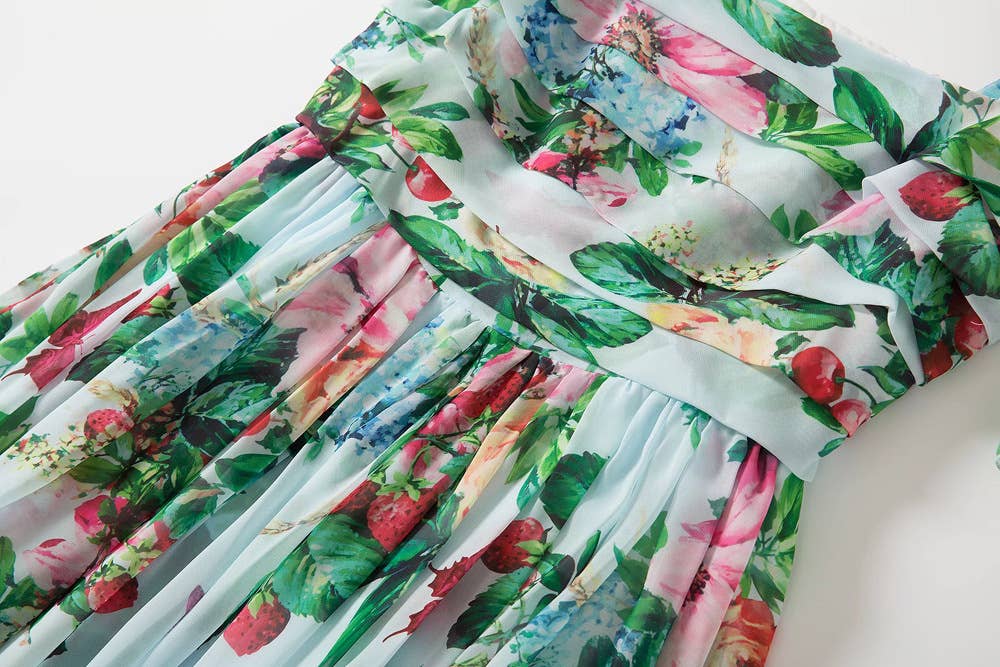 Resort rose mesh tulle flare dress