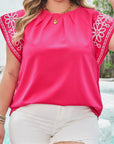 Pus Size Floral Embroidered Pleated Blouse