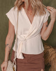 Wrap V-Neck Ruched Peplum Blouse