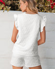 Ocean Bow Jacquard Ruffle Sleeve Short 2pcs Outfit