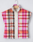 Plaid Sherpa Buttoned Jacket Vest
