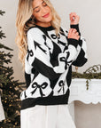 Bow Colorblock Rhombus Drop Shoulder Sweater