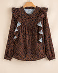 Leopard Ruffle Puff Sleeve Blouse