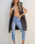 Black Hooded Long Quilted Vest PLUS Coat