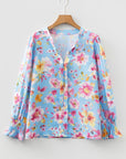 Floral Smocked Long Sleeve V-Neck Blouse