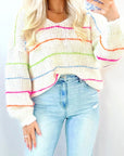 Stripe V-Neck Drop Shoulder Sweater