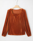 Velvet Ribbed Square Neck Puff Sleeve Top